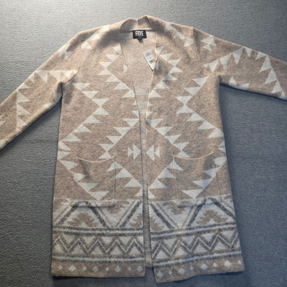 Frye The Cozy Cardigan Womens L Tan Southwestern Aztec Western Tribal Boho Ranch